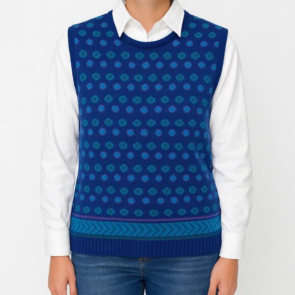 Pendleton Wool Sweater Vest Vintage 80s Nordic Blue Purple Knit Made USA Women L - Picture 10 of 10